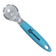 aerial view a blue clear ice cream scoop with solid colored handle, image 1 of 2