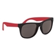 aerial view a black frame with red temples two tone rubberized sunglasses, image 1 of 3