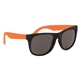 aerial view a black frame with orange temples two tone rubberized sunglasses, image 1 of 3
