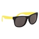 aerial view a black frame with yellow temples two tone rubberized sunglasses, image 1 of 3