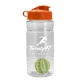 a clear bottle & orange lid & lime green mixing ball groove 20 oz tritan(tm) shaker bottle with flip lid and mixing ball