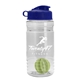 a clear bottle & reflex blue lid & lime green mixing ball groove 20 oz tritan(tm) shaker bottle with flip lid and mixing ball