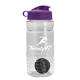 a clear bottle & violet lid & black mixing ball groove 20 oz tritan(tm) shaker bottle with flip lid and mixing ball