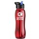 a red bottle & black w/ blue spout lid & red accent collar slim grip - 25 oz tritan(tm) bottle with flip straw lid and accent collar