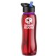 a red bottle & black w/ blue spout lid & violet accent collar slim grip - 25 oz tritan(tm) bottle with flip straw lid and accent collar