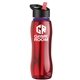 a red bottle & black w/ red spout lid & blue accent collar slim grip - 25 oz tritan(tm) bottle with flip straw lid and accent collar