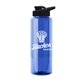 a blue bottle & black lid the guzzler - 32 oz transparent bottle with drink thru lid