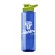 a blue bottle & lime green lid the guzzler - 32 oz transparent bottle with drink thru lid
