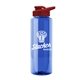 a blue bottle & red lid the guzzler - 32 oz transparent bottle with drink thru lid
