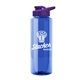a blue bottle & violet lid the guzzler - 32 oz transparent bottle with drink thru lid