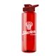 a red bottle & red lid the guzzler - 32 oz transparent bottle with drink thru lid