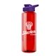 a red bottle & violet lid the guzzler - 32 oz transparent bottle with drink thru lid