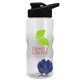 a clear bottle & black lid & blue mixing ball mini mountain 22 oz tritan(tm) shaker bottle with drink thru lid