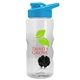 aerial view a clear bottle & cyan lid & black mixing ball mini mountain 22 oz tritan(tm) shaker bottle with drink thru lid, image 1 of 2