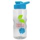 aerial view a clear bottle & cyan lid & cyan mixing ball mini mountain 22 oz tritan(tm) shaker bottle with drink thru lid, image 1 of 2
