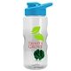 a clear bottle & cyan lid & green mixing ball mini mountain 22 oz tritan(tm) shaker bottle with drink thru lid
