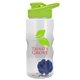 a clear bottle & lime green lid & blue mixing ball mini mountain 22 oz tritan(tm) shaker bottle with drink thru lid