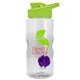 a clear bottle & lime green lid & violet mixing ball mini mountain 22 oz tritan(tm) shaker bottle with drink thru lid