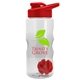 aerial view a clear bottle & red lid & red mixing ball mini mountain 22 oz tritan(tm) shaker bottle with drink thru lid, image 1 of 2