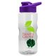 a clear bottle & violet lid & green mixing ball mini mountain 22 oz tritan(tm) shaker bottle with drink thru lid