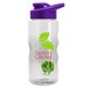 a clear bottle & violet lid & lime green mixing ball mini mountain 22 oz tritan(tm) shaker bottle with drink thru lid