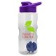 a clear bottle & violet lid & blue mixing ball mini mountain 22 oz tritan(tm) shaker bottle with drink thru lid