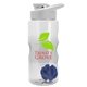 a clear bottle & white lid & blue mixing ball mini mountain 22 oz tritan(tm) shaker bottle with drink thru lid