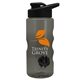 aerial view a smoke bottle & black lid & black mixing ball mini mountain 22 oz tritan(tm) shaker bottle with drink thru lid, image 1 of 2