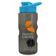 aerial view a smoke bottle & cyan lid & black mixing ball mini mountain 22 oz tritan(tm) shaker bottle with drink thru lid, image 1 of 2