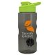 aerial view a smoke bottle & lime green lid & black mixing ball mini mountain 22 oz tritan(tm) shaker bottle with drink thru lid, image 1 of 2