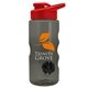 aerial view a smoke bottle & red lid & black mixing ball mini mountain 22 oz tritan(tm) shaker bottle with drink thru lid, image 1 of 2