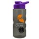 aerial view a smoke bottle & violet lid & black mixing ball mini mountain 22 oz tritan(tm) shaker bottle with drink thru lid, image 1 of 2