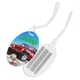 a white with cord plastic oval luggage tag - 3 w x 4 1/2 h