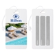 a white with cord 4 5/16 w x 2 3/8 h rectangle luggage tag