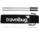 aerial view a silver reusable stainless steel straw set with brush, image 1 of 3