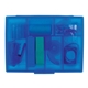 aerial view a trans blue desk in box container, image 1 of 3