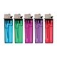 aerial view a assorted transparent red/blue/green/purple/magenta transparent standard flint cigarette lighter, image 1 of 3