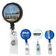 a group of 30 cord round jumbo imprint retractable badge reel with metal slip clip backing and badge holder - 4 colors