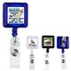 a group of 30 cord square retractable badge reel with metal slip clip backing - 4 color process