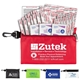a group of 28 piece multi - bandage healthy living pack in supersized zipper kit components inserted into zipper kit with plastic carabiner attachment plus antiseptic towelettes