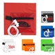 a group of ziptune plus mobile tech earbud kit with microfiber cleaning cloth in zipper pack components inserted into polyester zipper kit