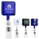 a group of 30 cord square retractable badge reel and badge holder with metal rotating alligator clip backing with color imprint