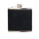 a black leatherette wrapped 6 oz stainless steel hip flask