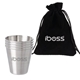 aerial view a black 4 pack 2 oz stainless steel shot glass cups, image 1 of 2