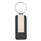 aerial view a black with matte silver leatherette key tag, image 1 of 2
