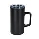 aerial view a black 20 oz stainless steel coffee mug, image 1 of 2