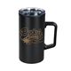 aerial view a black 20 oz stainless steel coffee mug, image 1 of 2
