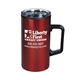aerial view a red 20 oz stainless steel coffee mug, image 1 of 2