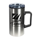 aerial view a silver 20 oz stainless steel coffee mug, image 1 of 2