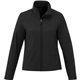 aerial view a black (995) womens karmine water repellent lightweight softshell jacket, image 1 of 2